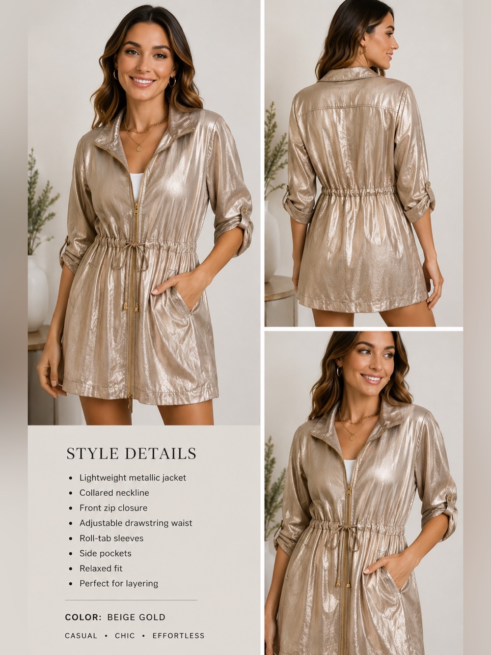 Marc New York Metallic Gold Lightweight Trench Coat